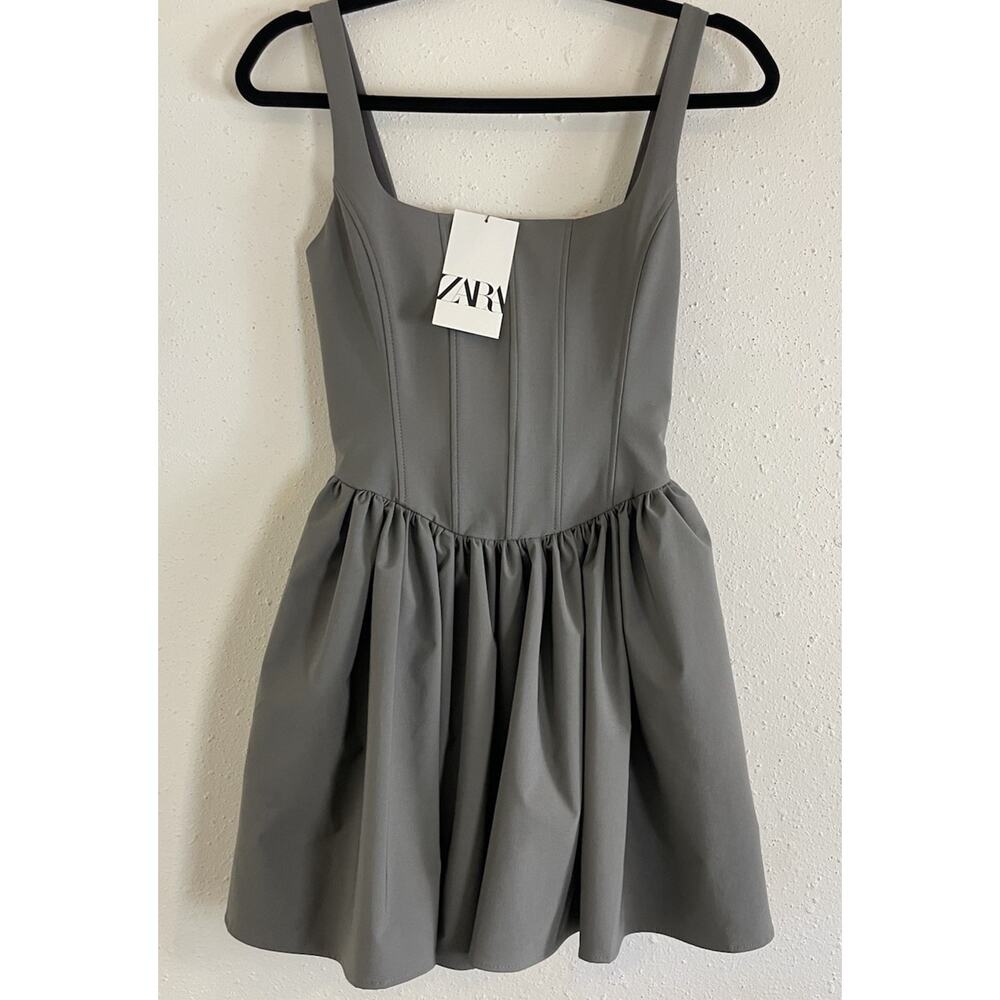 ZARA NWT WOMAN RUCHED CORSET MINI DRESS GRAY SIZE XS
